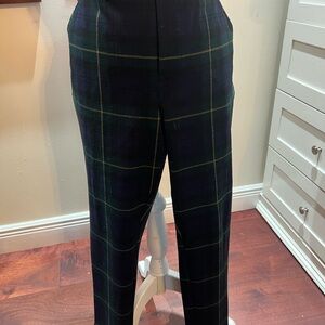Plaid Trousers with Green and Blue Pattern